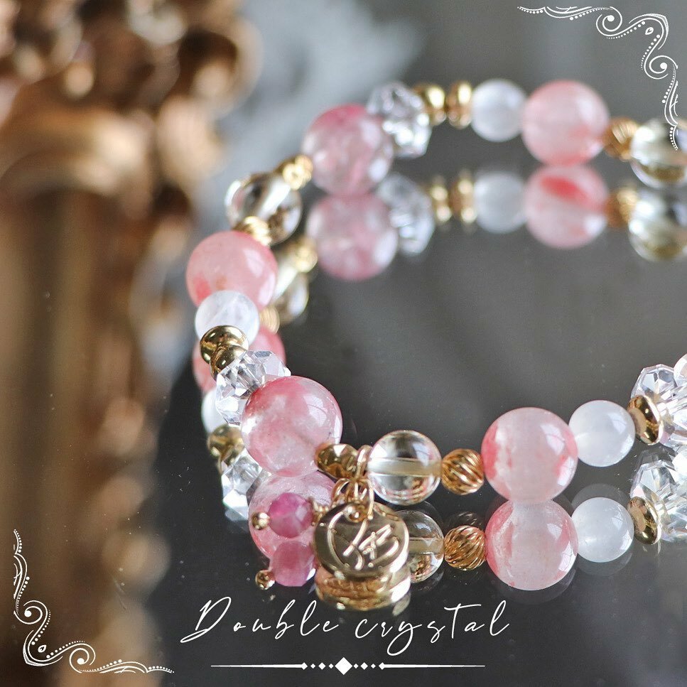 ☽◌*雪融櫻花雨／玉化薔薇輝石．黃水晶．月光石