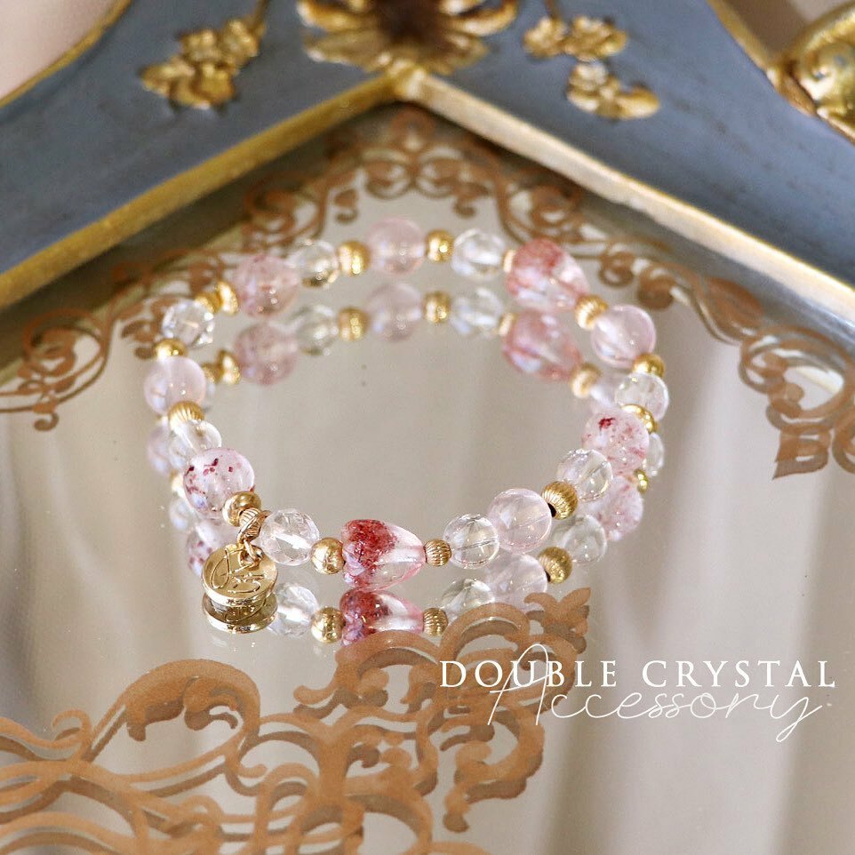 ☽◌*含苞待放／金草莓超七愛心．莫桑粉晶．白水體草莓晶