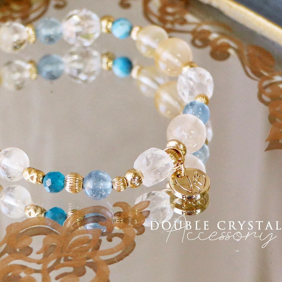 ☽◌*伊絲妮的冰雕城堡／黃兔毛．海藍寶．磷灰石．白水晶