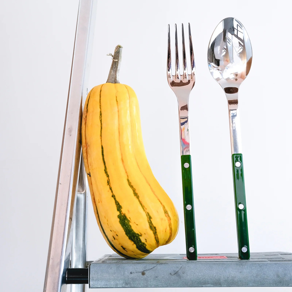 SABRE | Bistrot 復古酒館鈕扣系列 | 配餐用叉匙組 | 亮面 | 綠