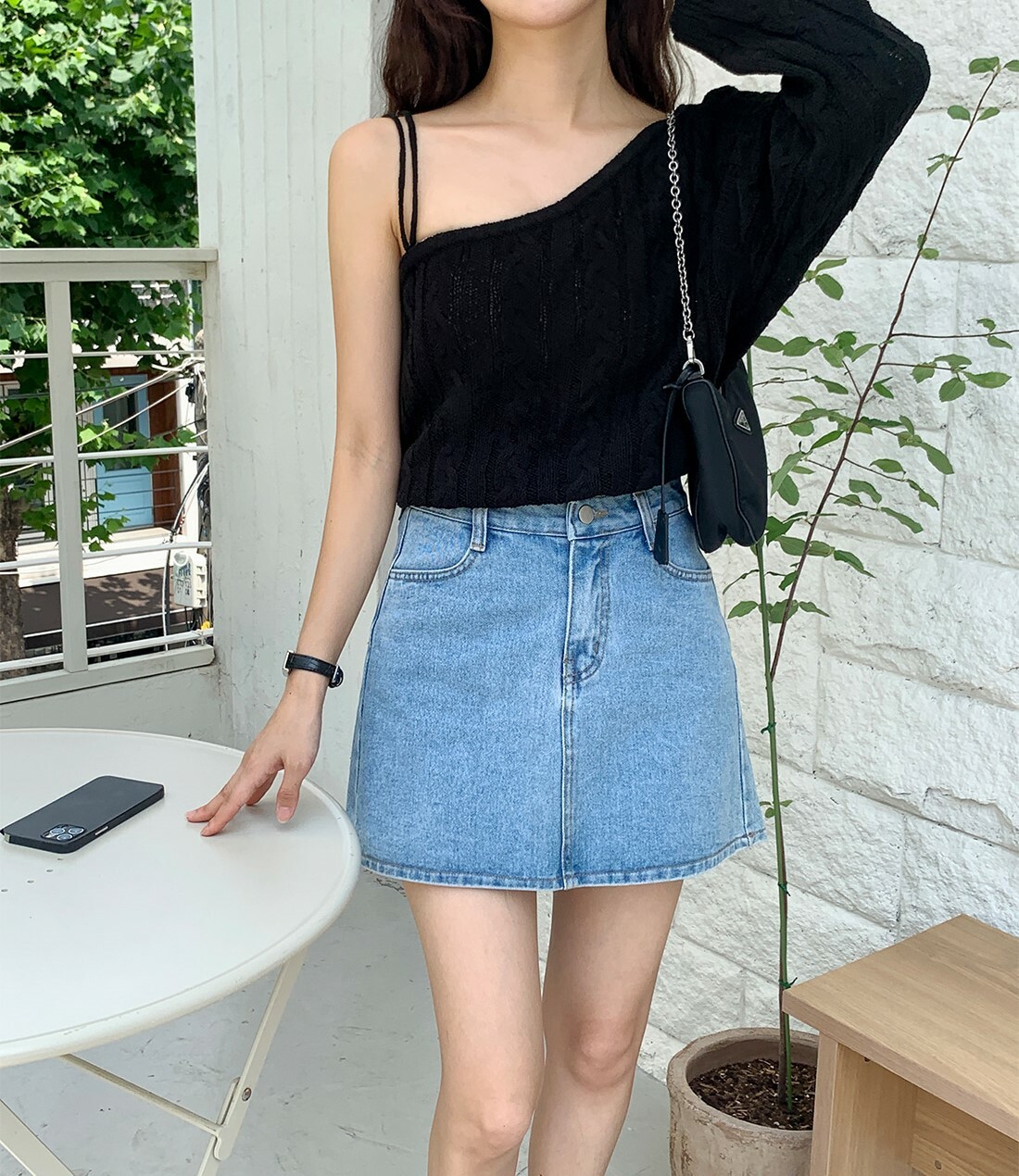 韓國Dejou授權 韓系單肩無袖剪裁麻花紋針織衫