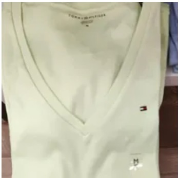 [S] TOMMY HILFIGER V-NECK T-SHIRT FLAG EMBROIDERY ON CHEST,MELON GREEN, 76J3766-340 [FINAL SALE] (STH326)