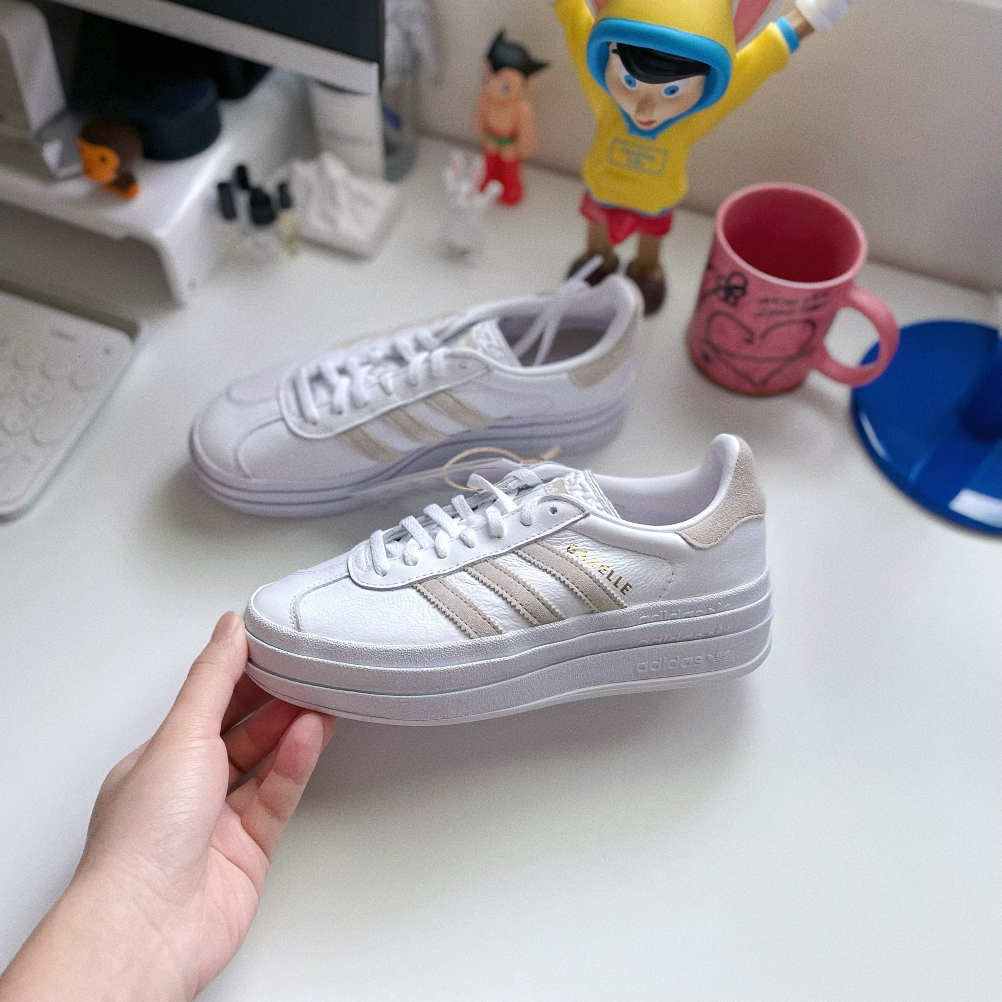 Adidas Originals Gazelle Bold Lisa同款 燕麥奶茶 白色 歐洲限定 結構 厚底 增高 IE7851