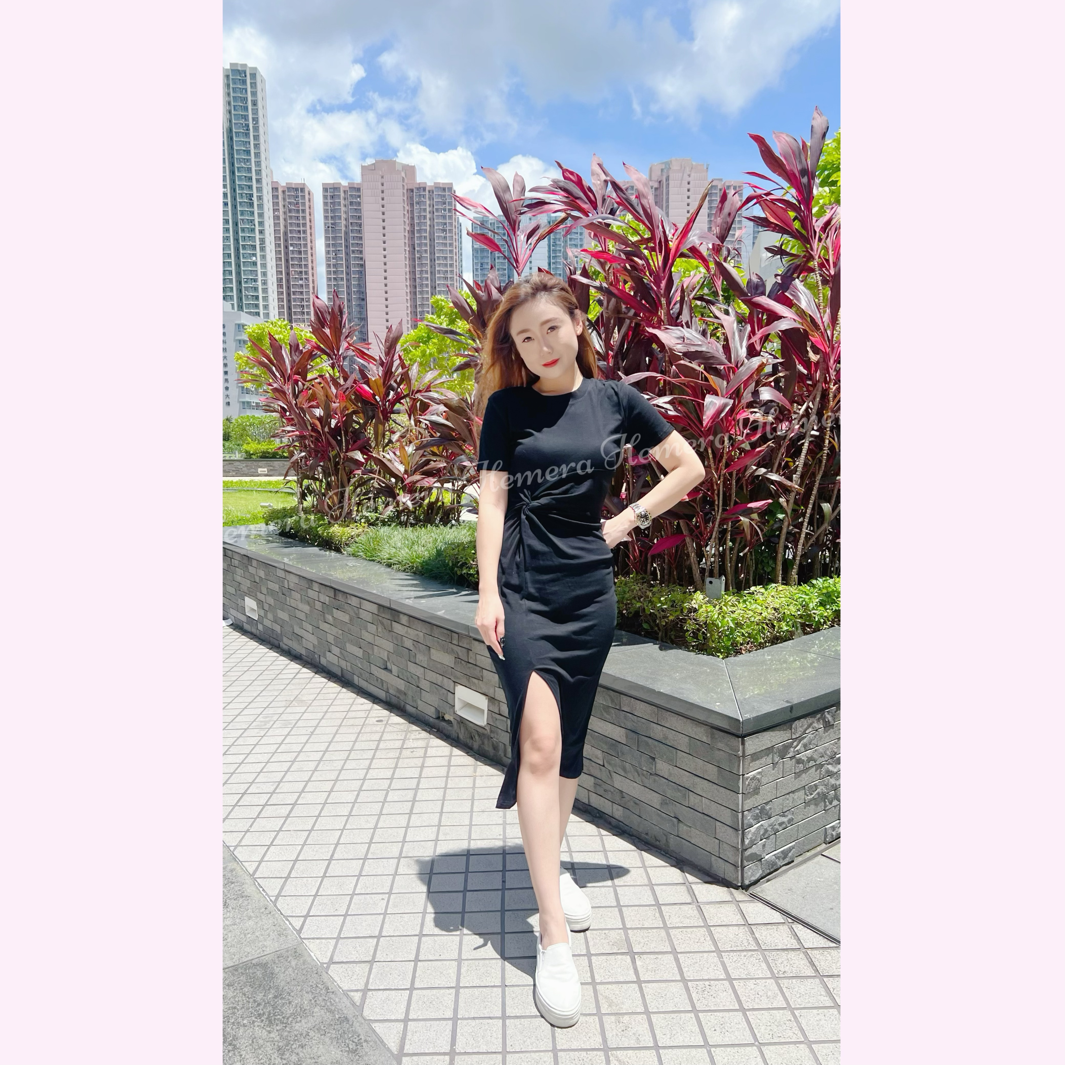 DR23S0764 棉質扭結休閒開叉連身裙