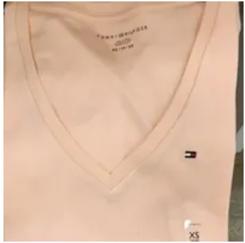 [S] TOMMY HILFIGER V-NECK T-SHIRT FLAG EMBROIDERY ON CHEST,PEACH, 76J3766-830 [FINAL SALE] (STH327)