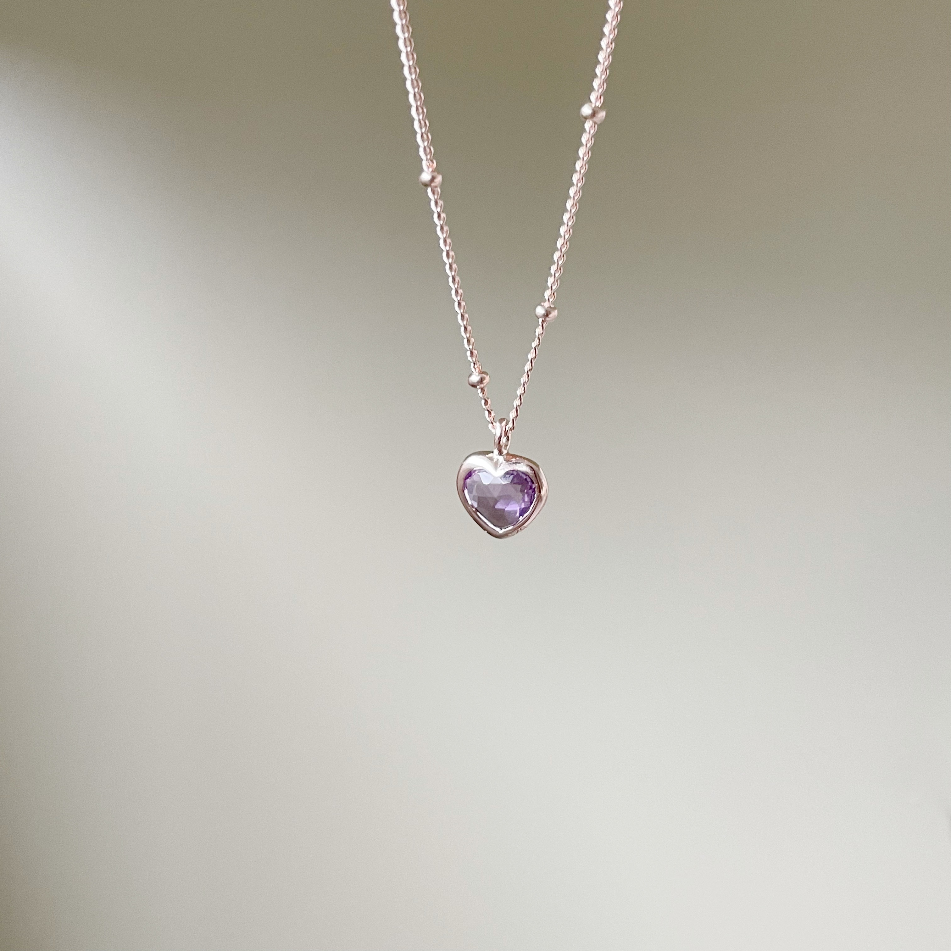 Bazel Heart紫水晶細珠項鍊