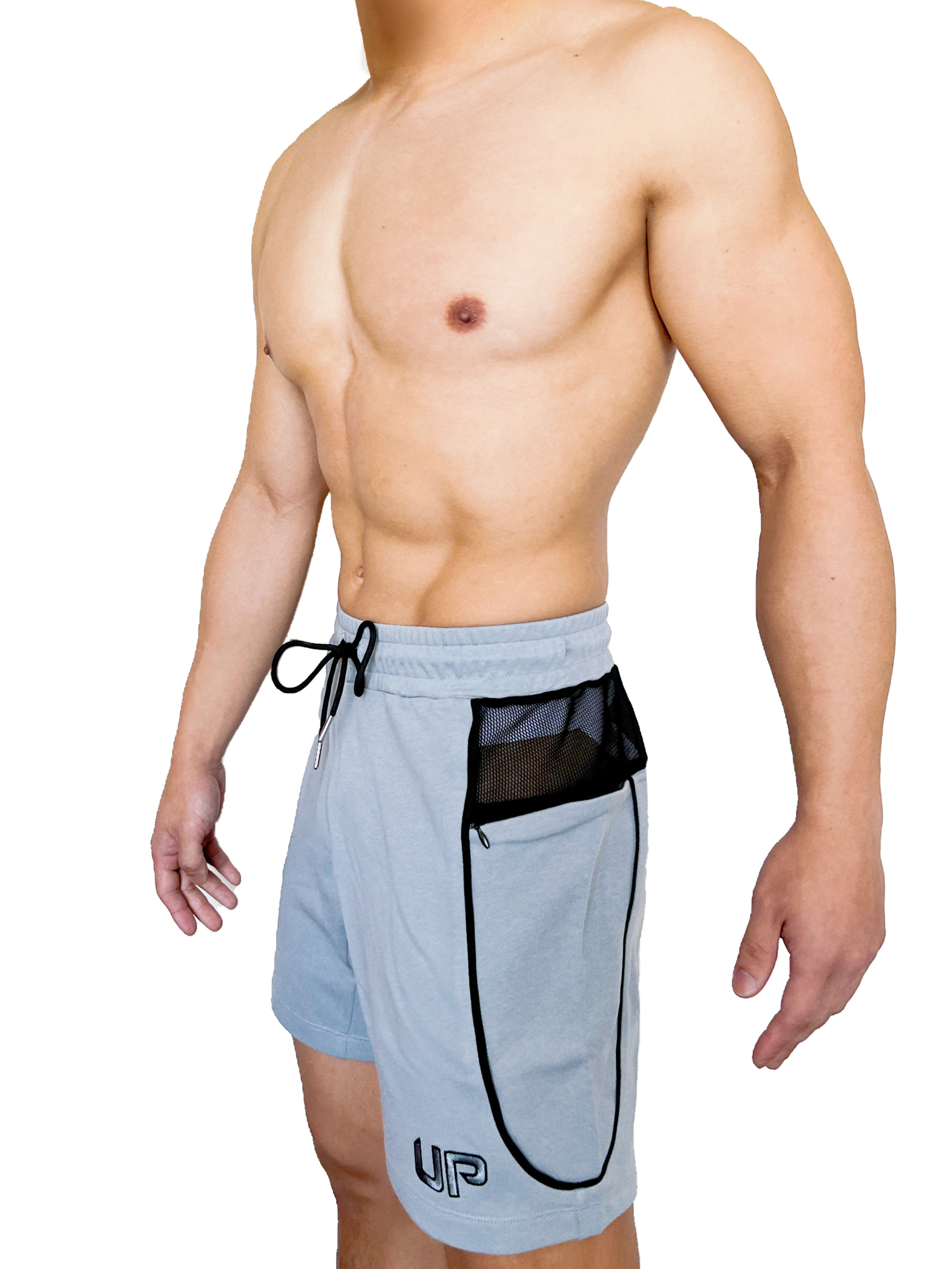 UP For Fun Pocket 棉短褲 淡灰藍/透視黑