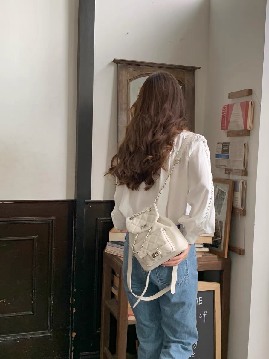 小香風皮革鍊條後背包/三色