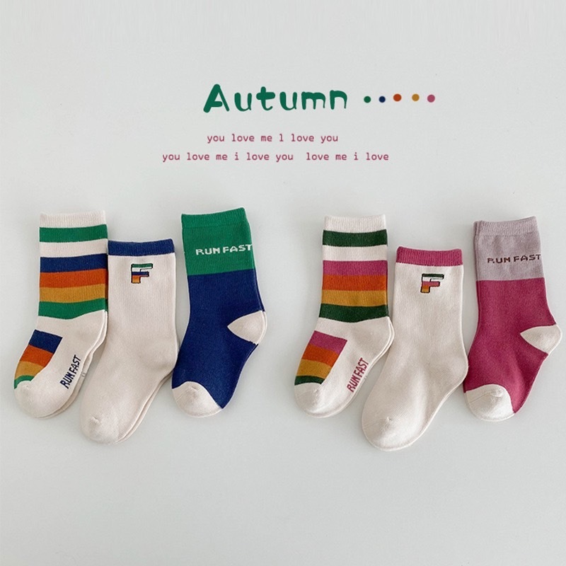 撞色條紋字母F襪