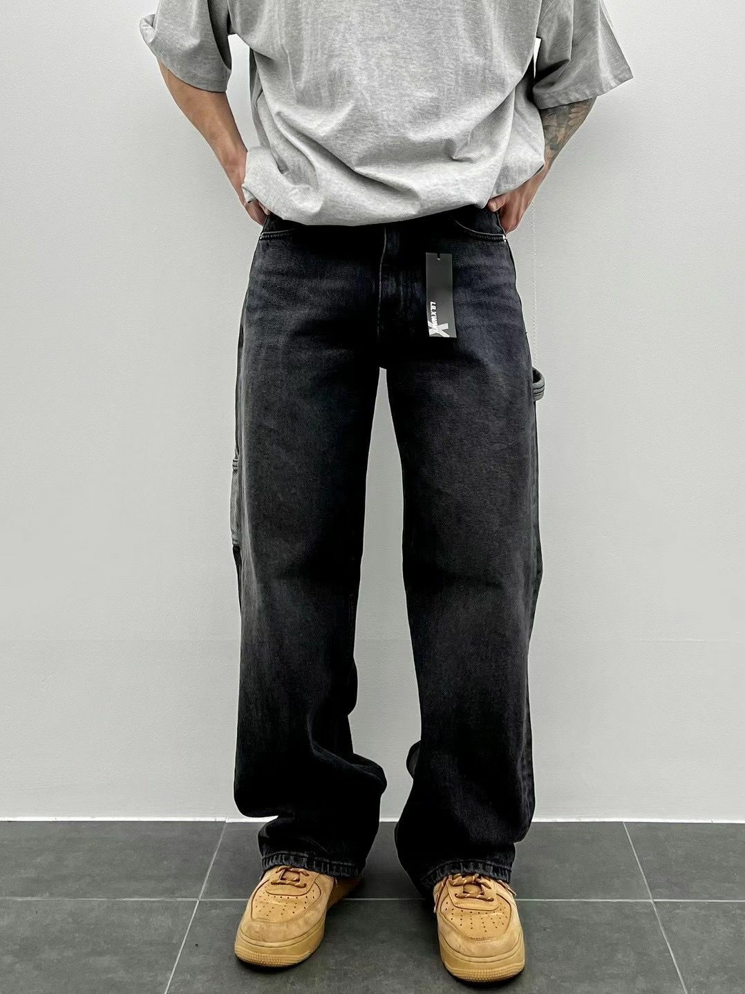 拼色鬆身牛仔褲 LIL-007J