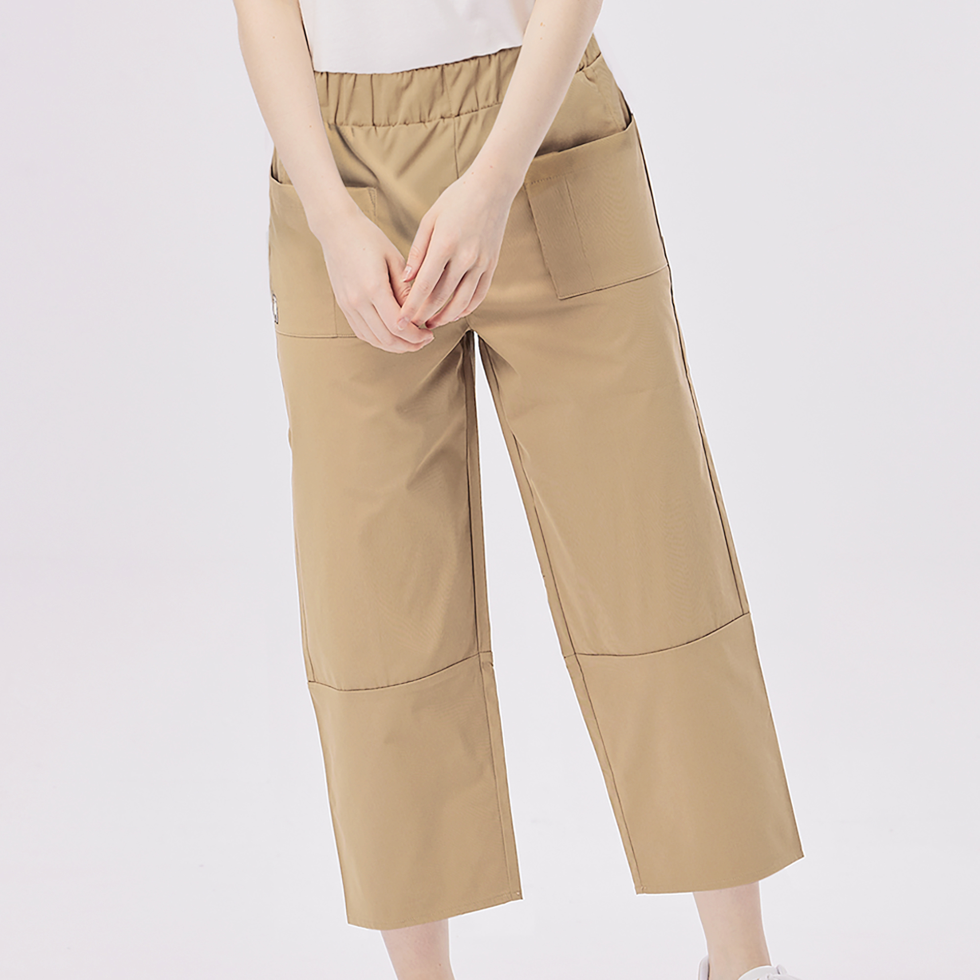 Moz Sweden Moose 100% Cotton Comfortable Morandi Slim Elastic Pocket Pants-milktea