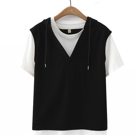 Fake two hooded short-sleeved T-shirts
