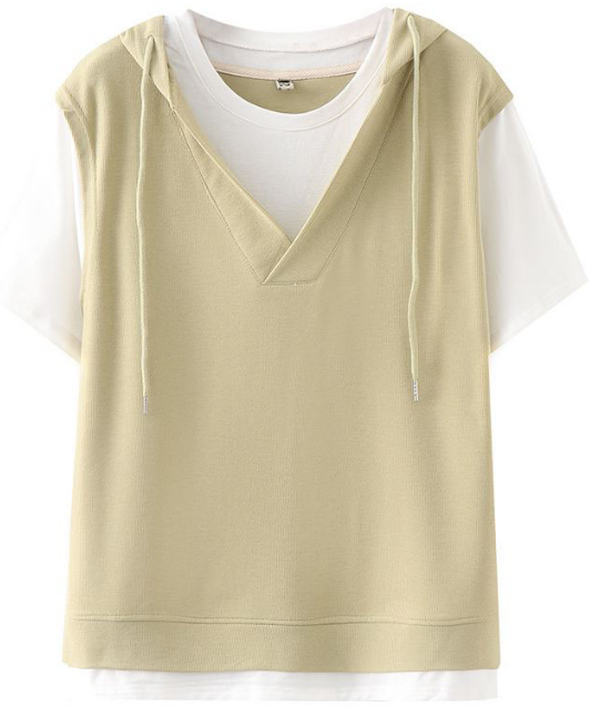 Fake two hooded short-sleeved T-shirts