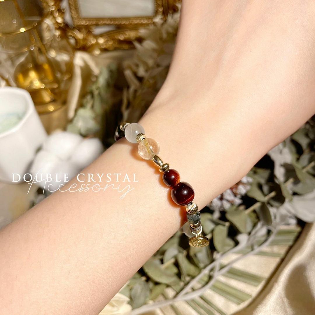 ☽◌*晚安．奧黛娜／灰藍兔毛．維納斯金髮晶．紅虎眼．綠髮晶．龍血石