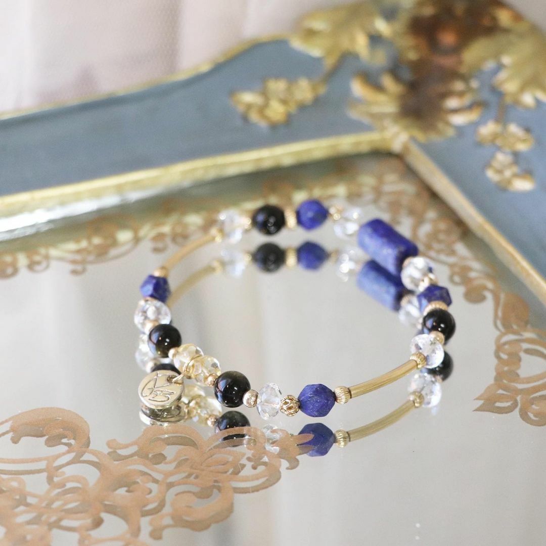 ☽⋆◌* 眺望金字塔／青金石．黑金曜石．黃水晶．白水晶