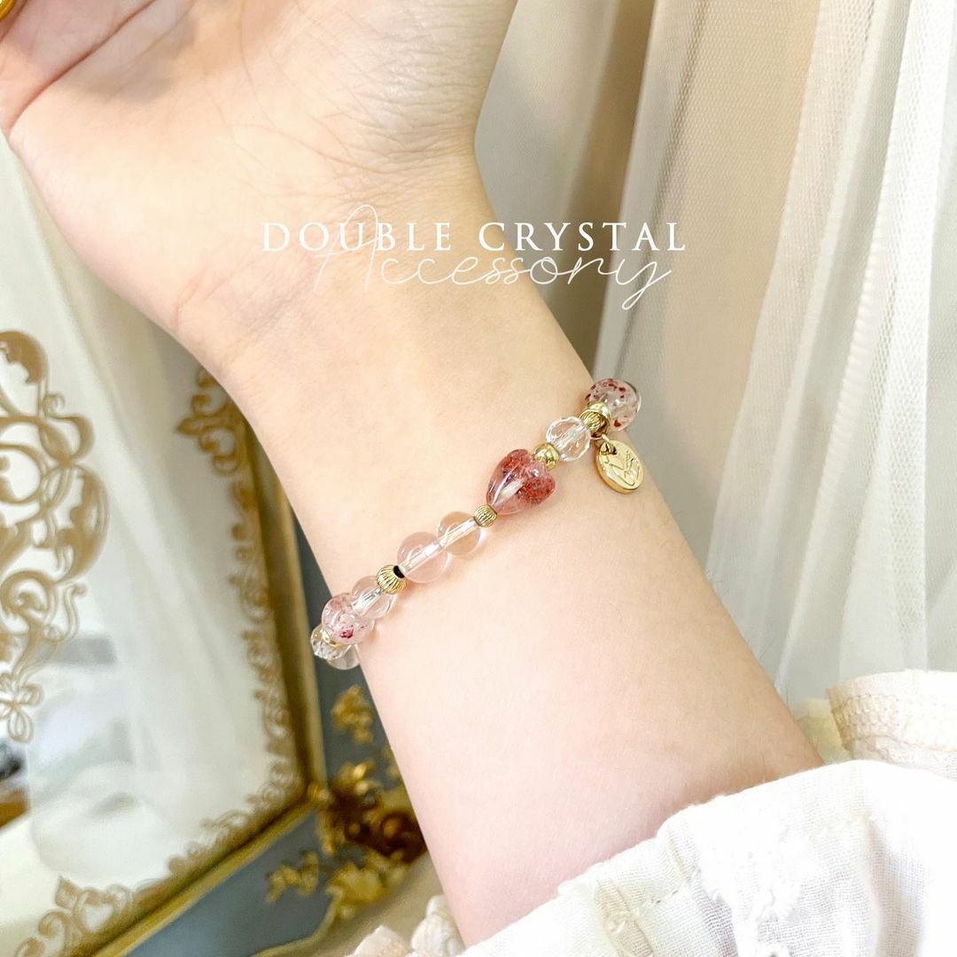 ☽◌*含苞待放／金草莓超七愛心．莫桑粉晶．白水體草莓晶