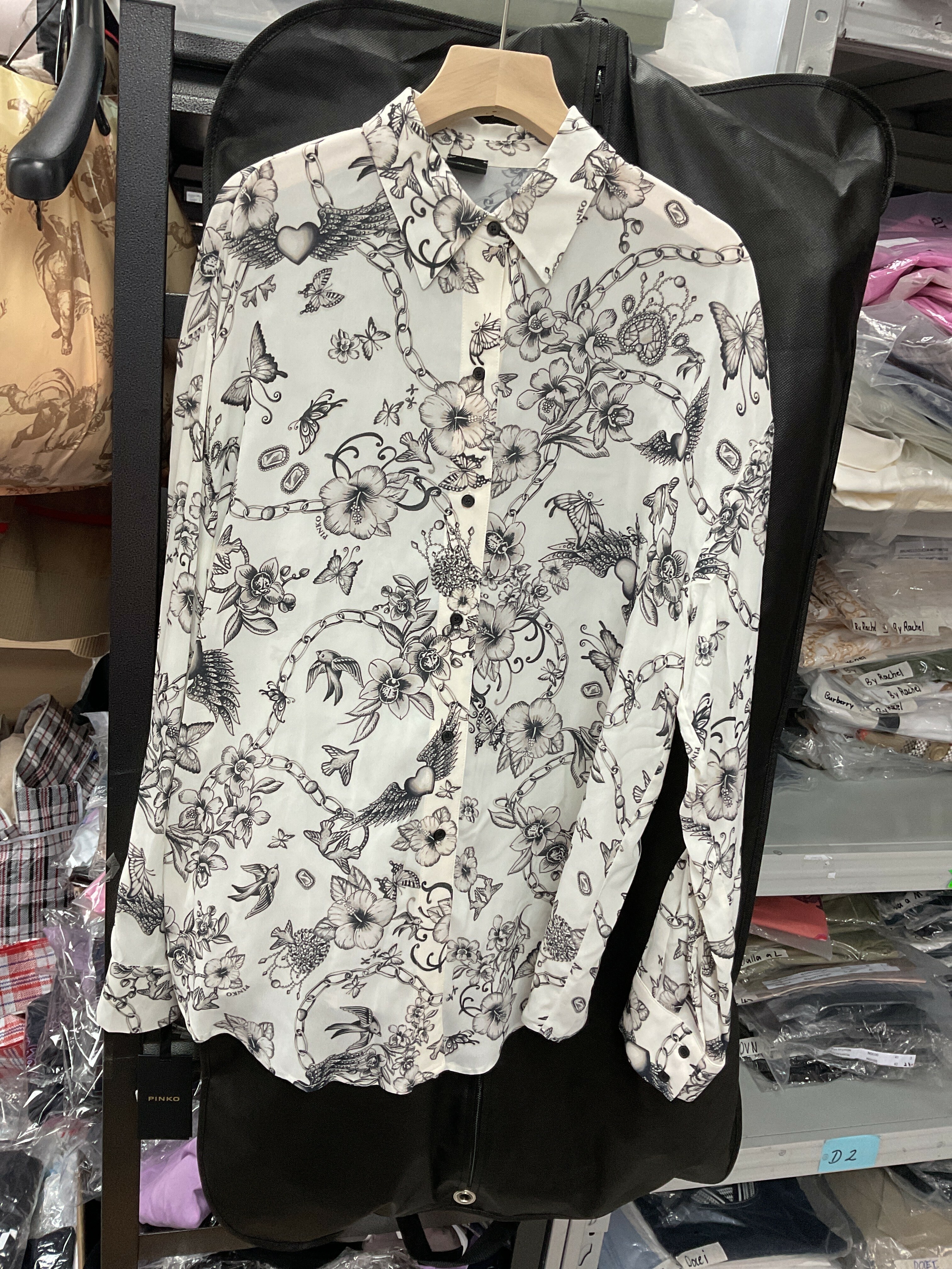 Pinko 米色黑圖案花長恤 23010202010203 - T