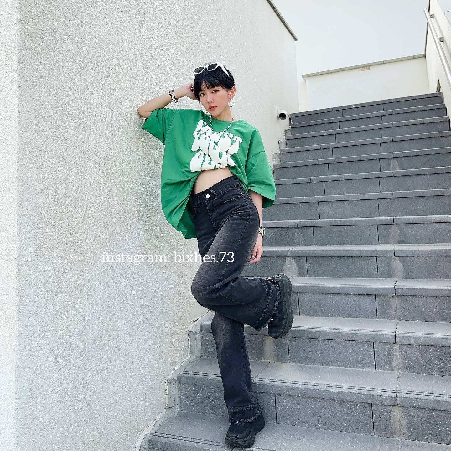 高腰毛邊刷色牛仔褲(E00008)