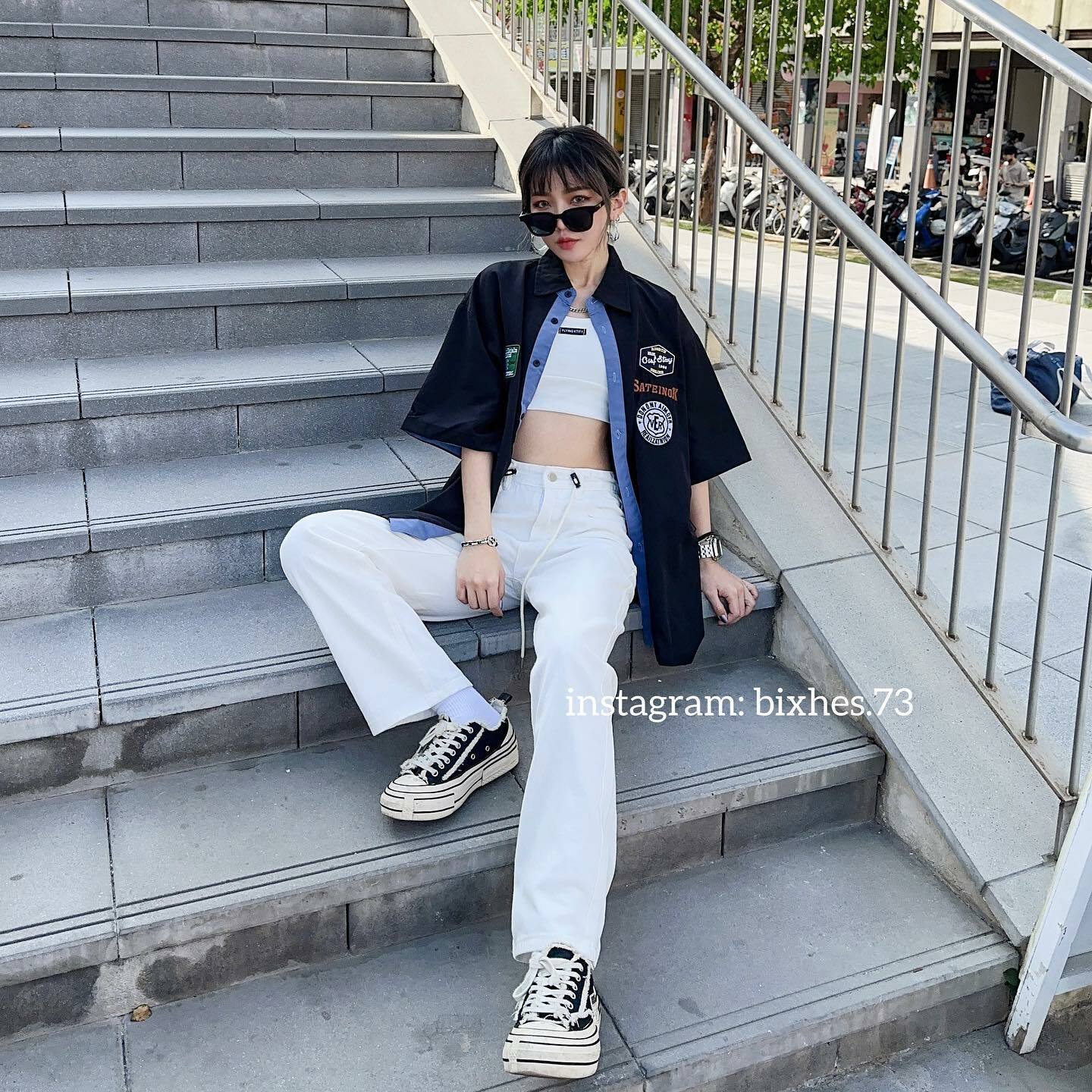 布章撞色短袖襯衫(G00004)