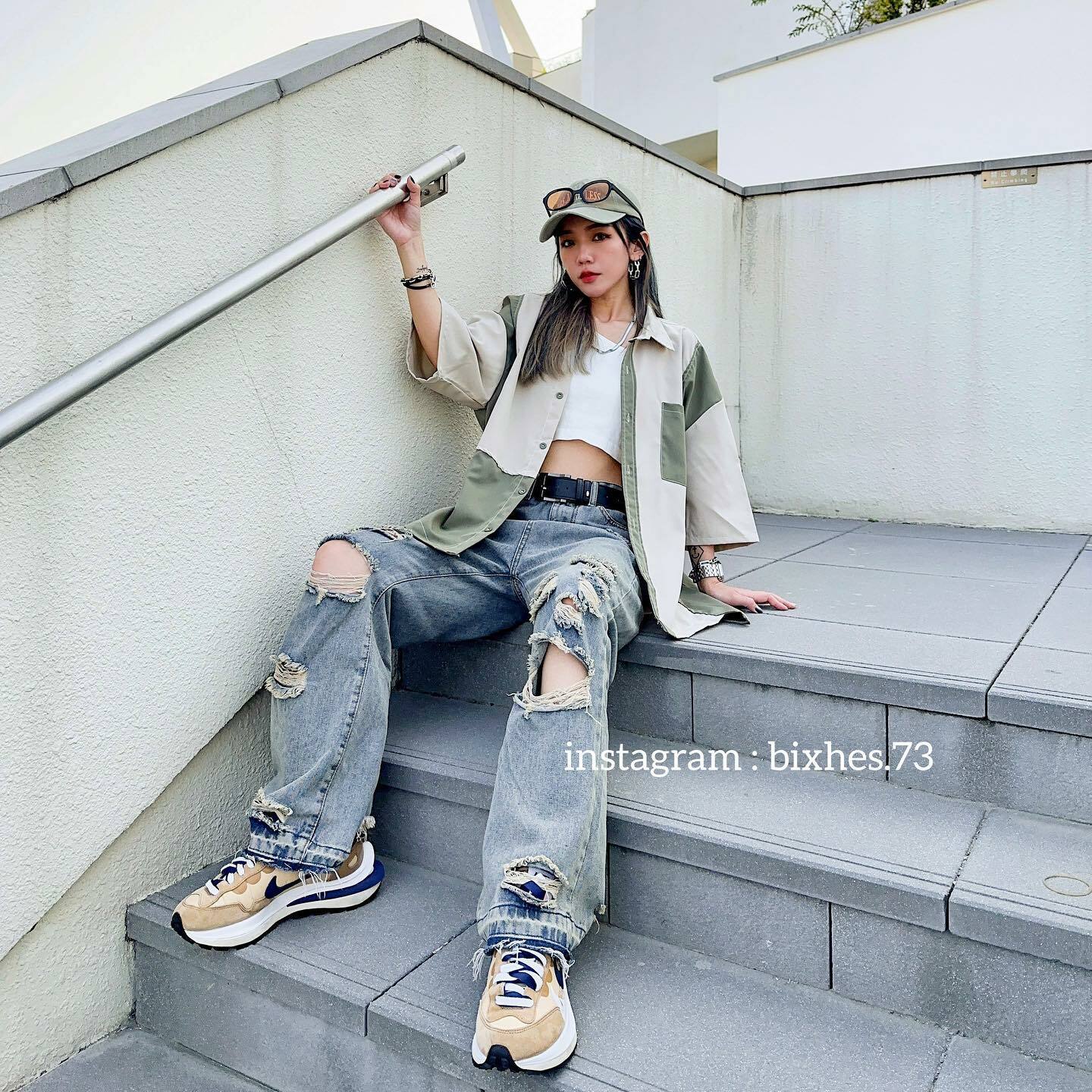 拼接雙色短袖襯衫(G00007)