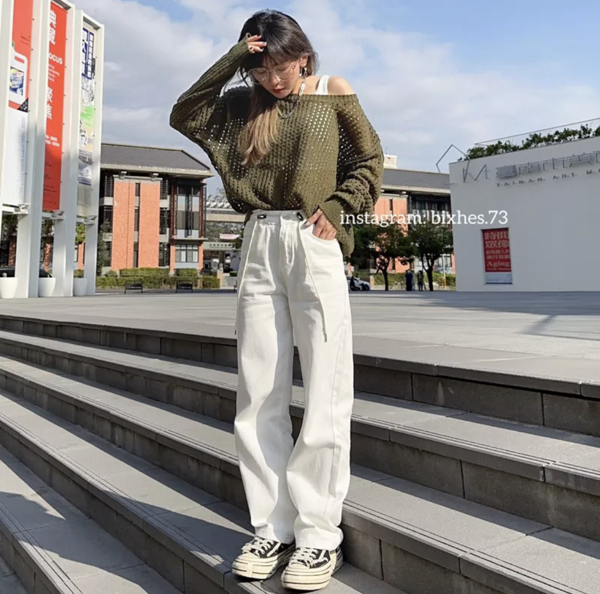 抽繩直筒白褲(E00011)