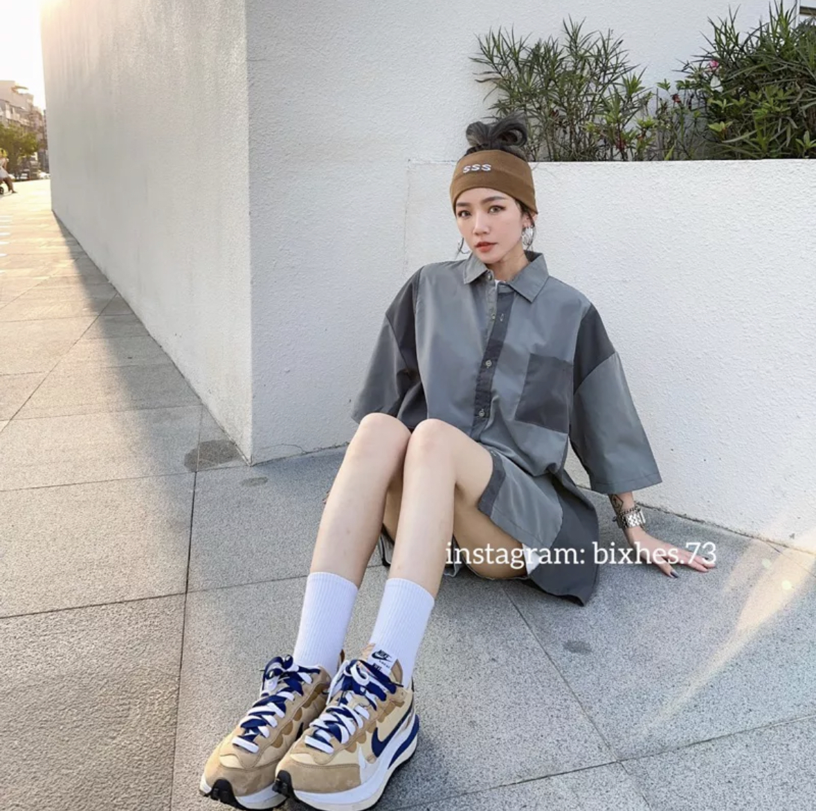 拼接雙色短袖襯衫(G00007)