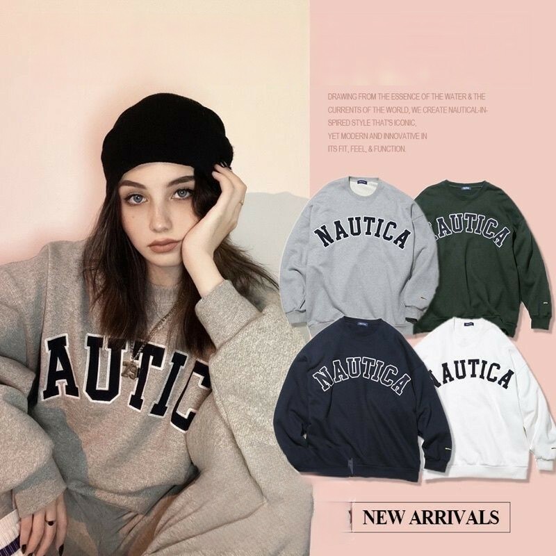 長谷川NAUTICA 胸前大logo字母 大學T 長袖 大學T