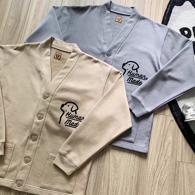 HUMAN MADE 22SS 小狗獵犬刺繡 休閒V領紐扣針織外套