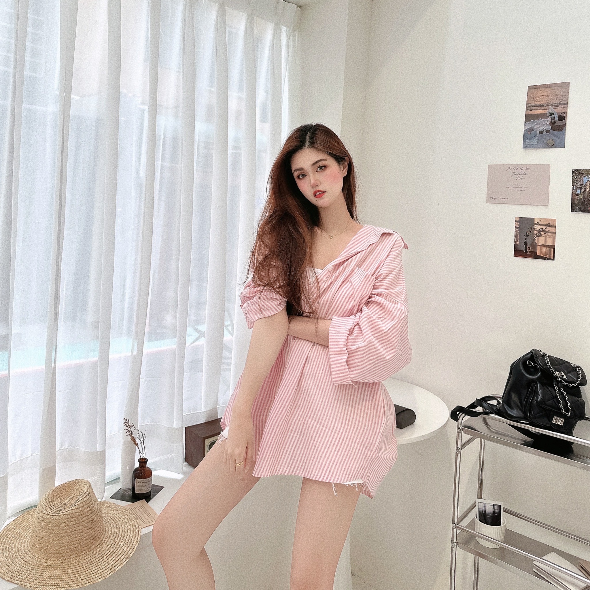 粉色直條男友襯衫/二色