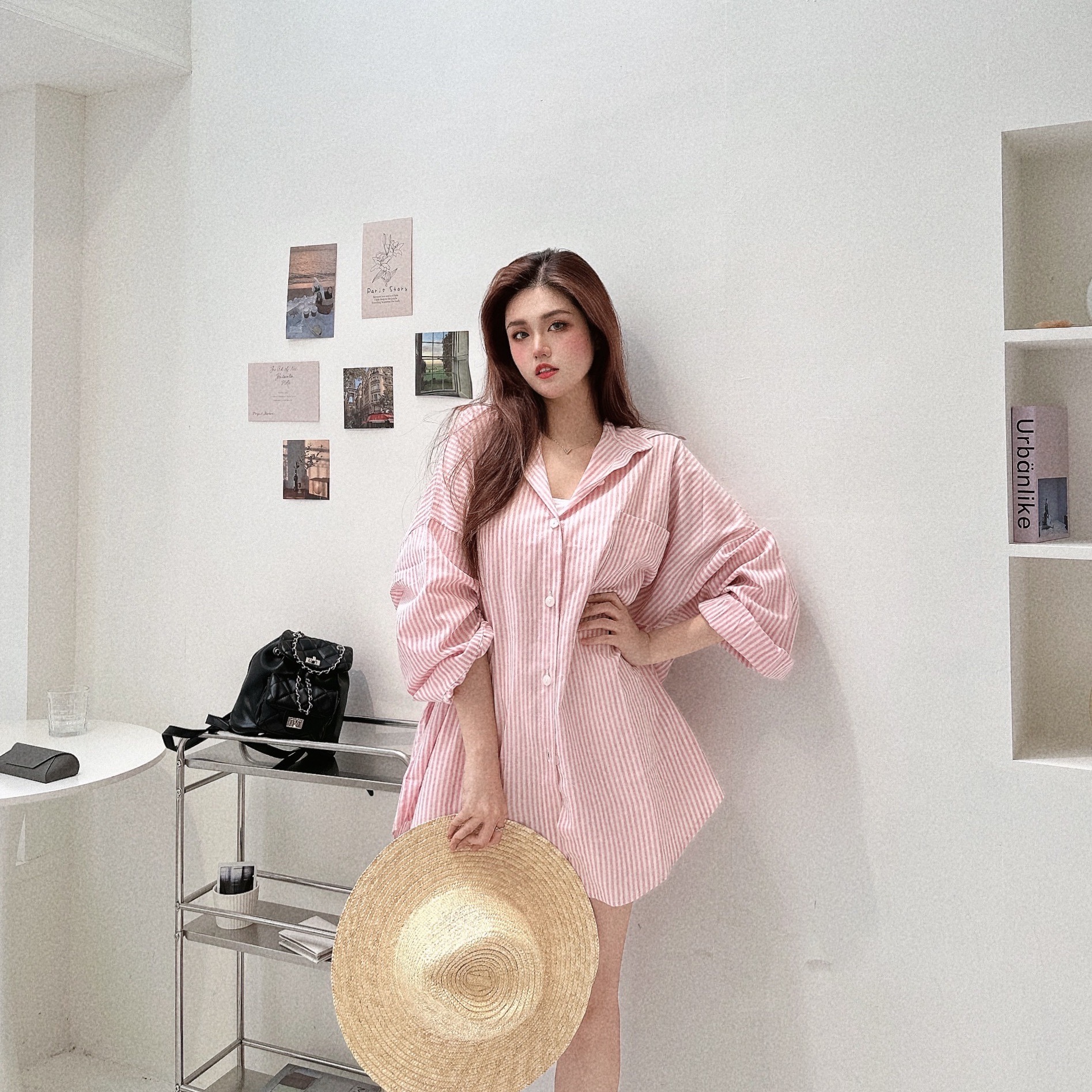 粉色直條男友襯衫/二色