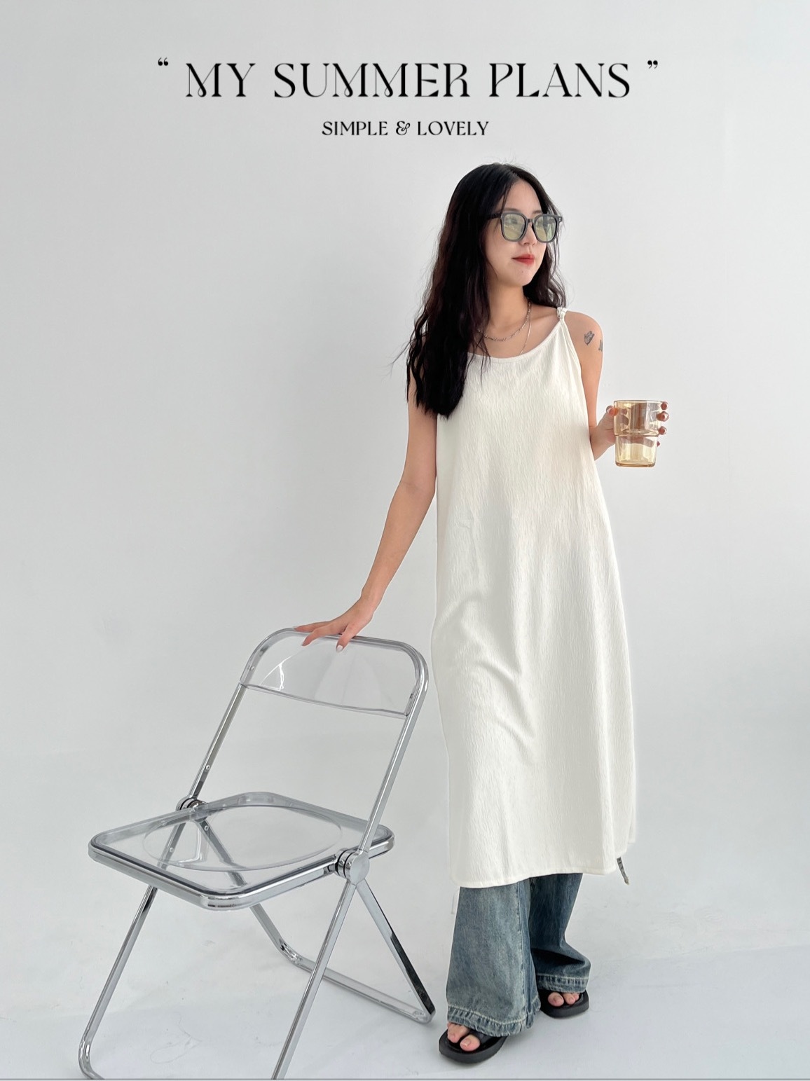 小仙女 肩可調波紋洋裝*