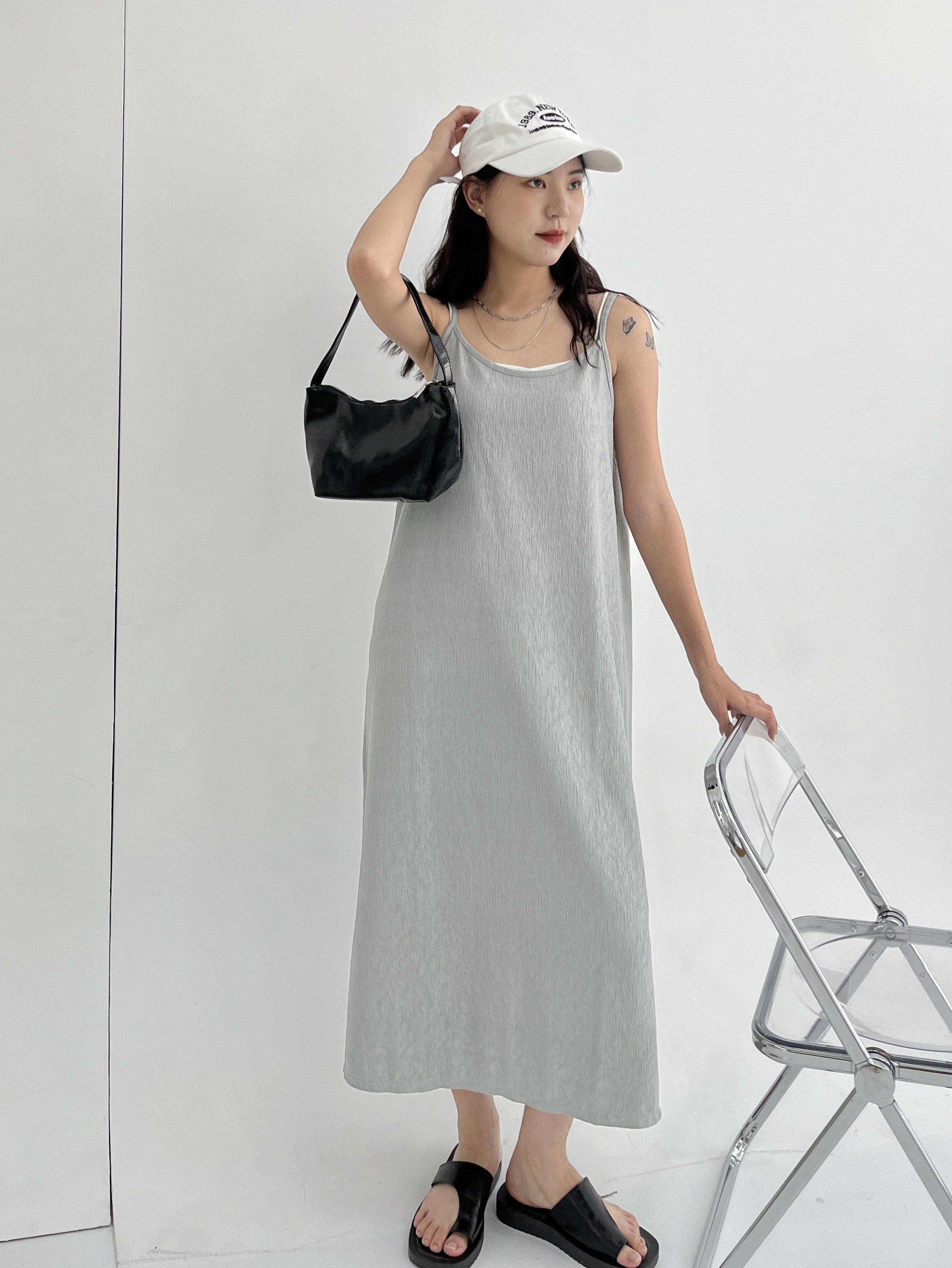 小仙女 肩可調波紋洋裝*