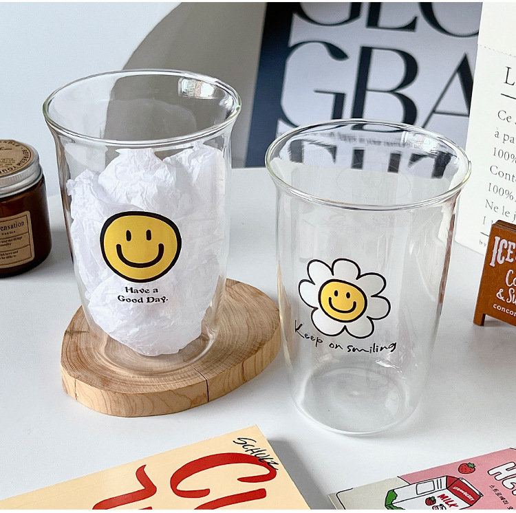 《2800》微笑太陽花玻璃透明杯500ML