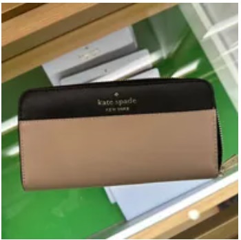 [S] KATE SPADE WLR00120 STACI COLORBLOCK SAFFIANO LARGE LEATHER CONTINENTAL WALLET,WARM BEIGE, 767883818190 (SKS686)