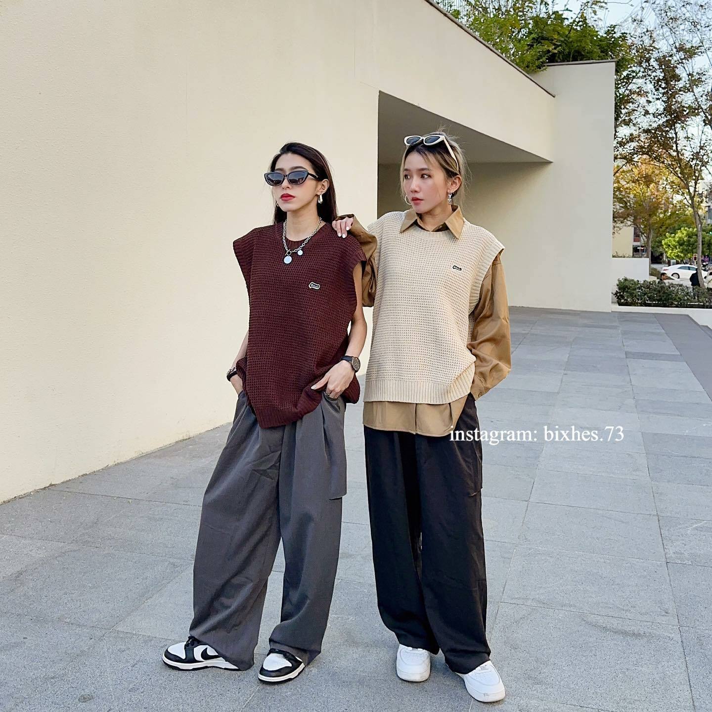 鬆餅格黑標針織背心(C00034)