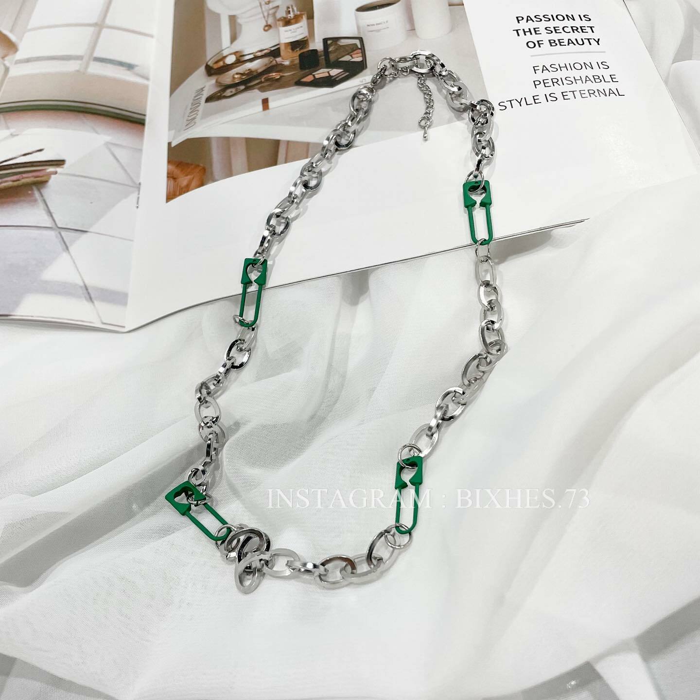 極簡綠別針拼接項鍊 (K00030)