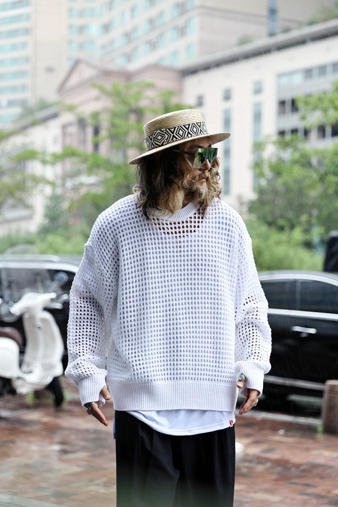 網眼鏤空忍者袖針織長袖T恤