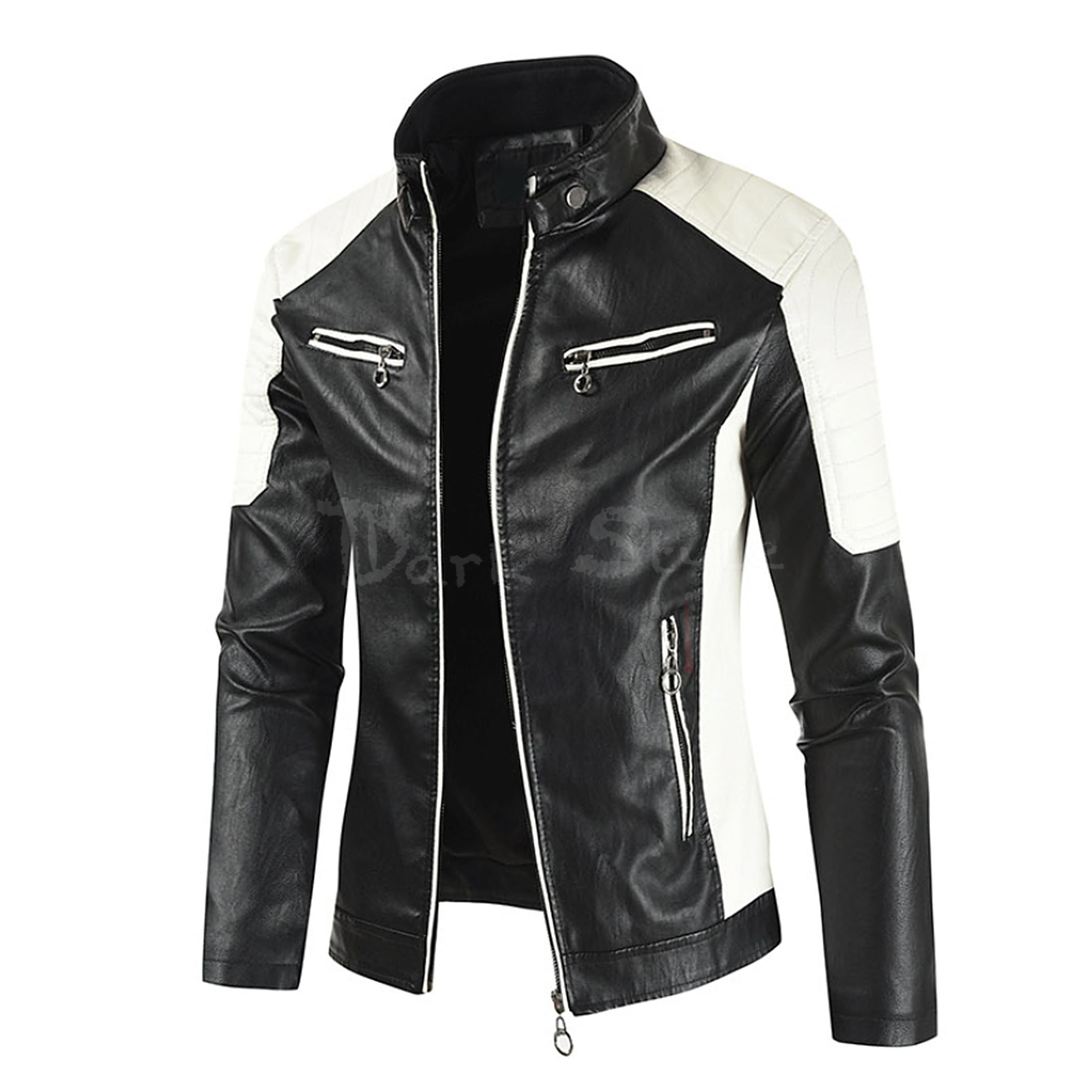 獾-拼接保暖騎士皮夾克 (重工2色)