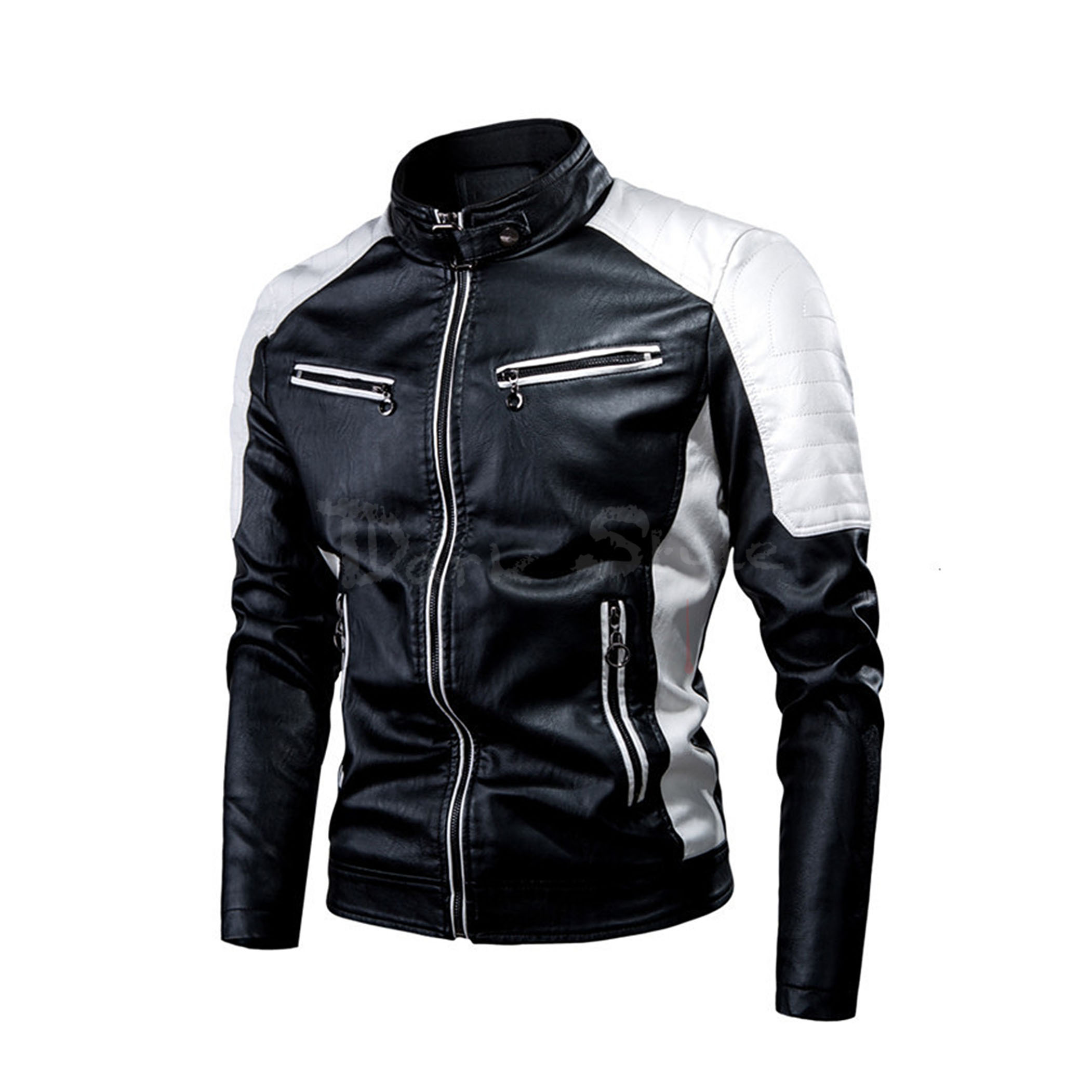 獾-拼接保暖騎士皮夾克 (重工2色)