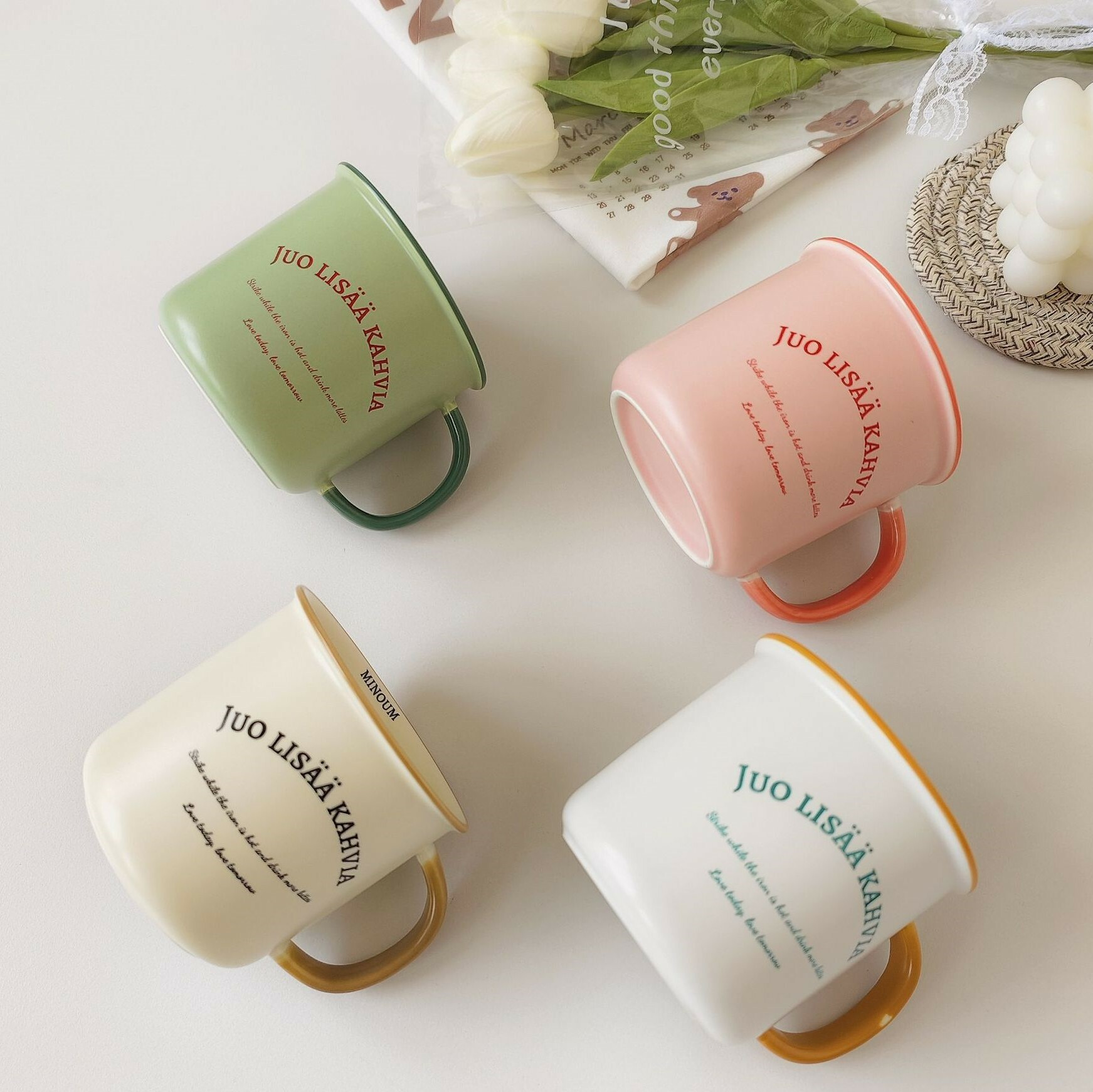 《2803》奶油拼色英文字母馬克杯350ML