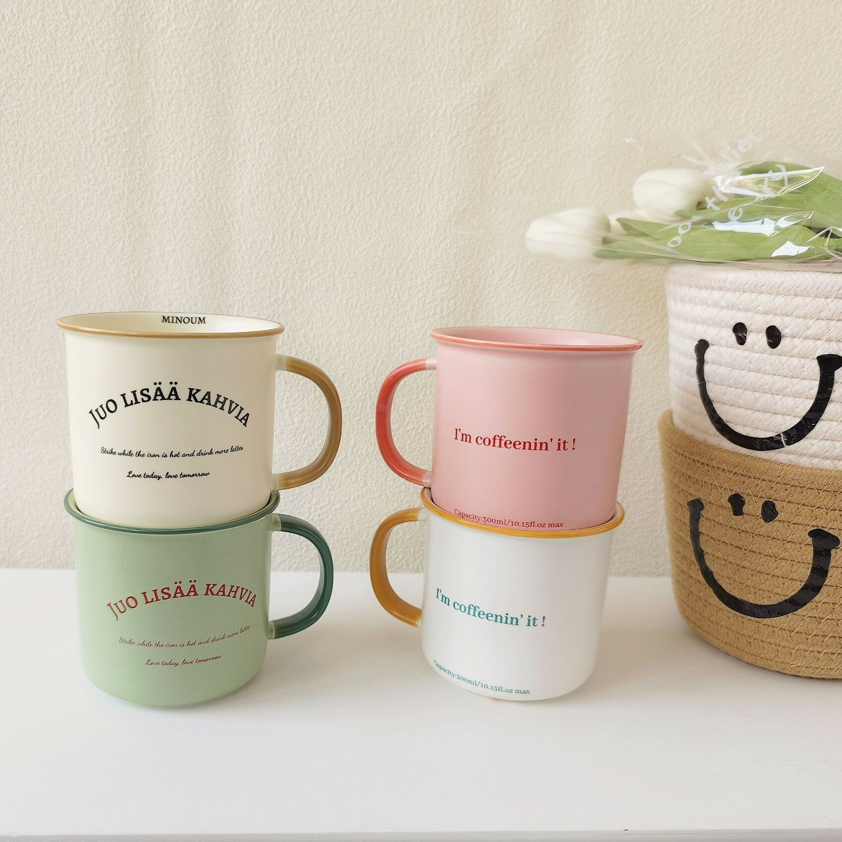 《2803》奶油拼色英文字母馬克杯350ML