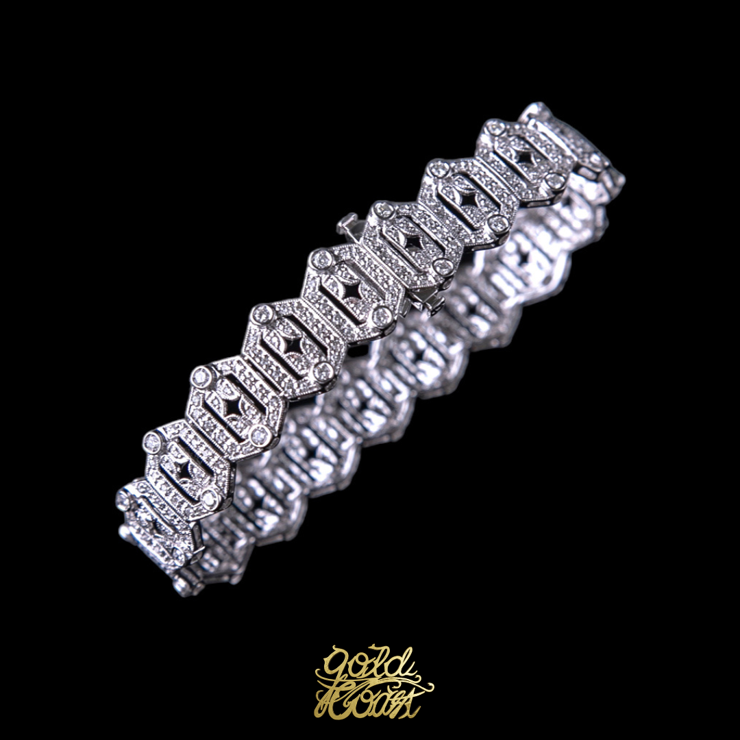 珠寶訂製六角形星星鑽石手鍊 - 18K白金