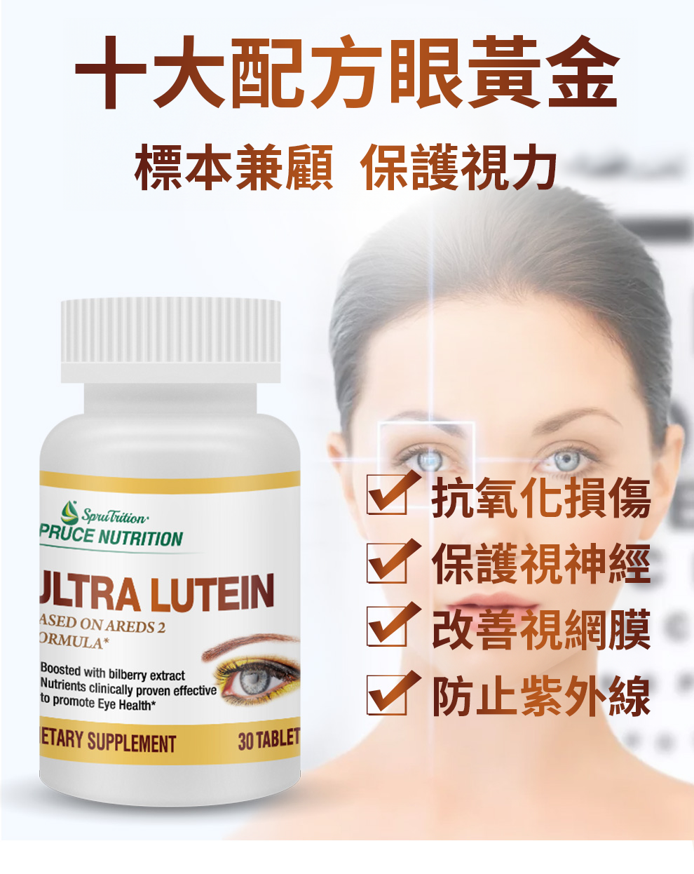 【 Spruce Nutrition 】護眼配方十重奏 金裝護眼素｜30 粒裝（美國原裝行貨）產品詳細資料