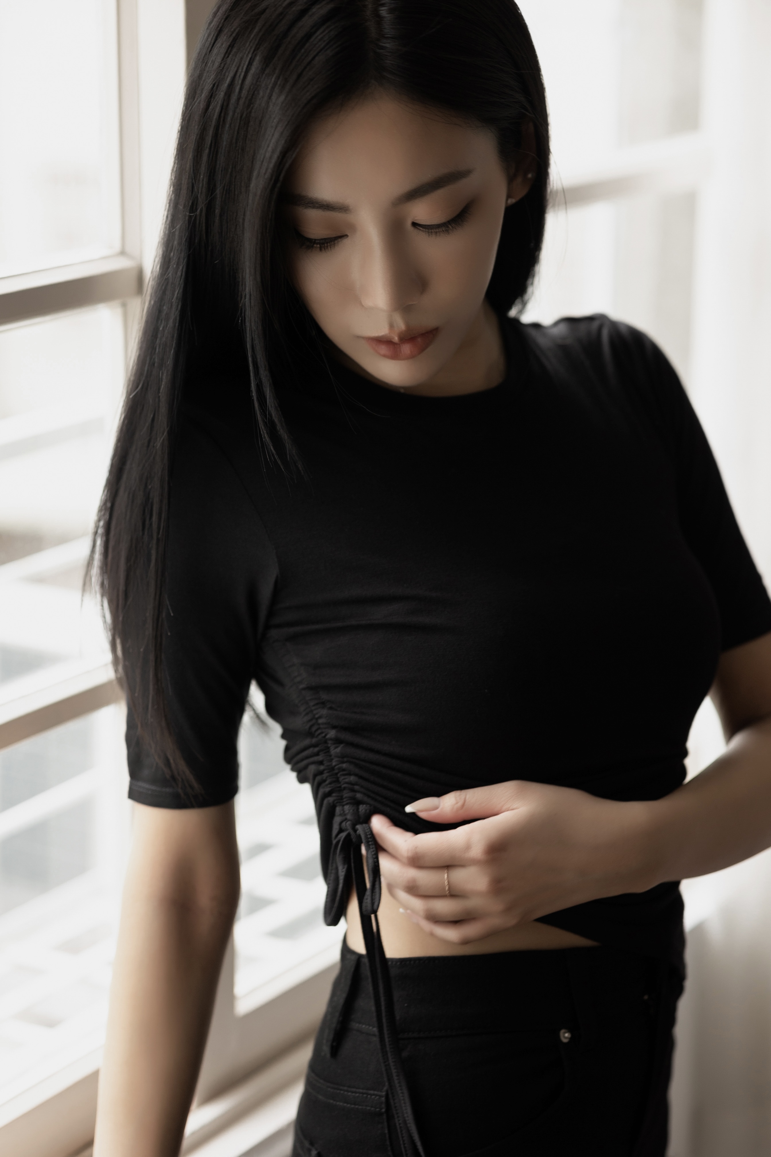 抽繩開衩五分袖上衣