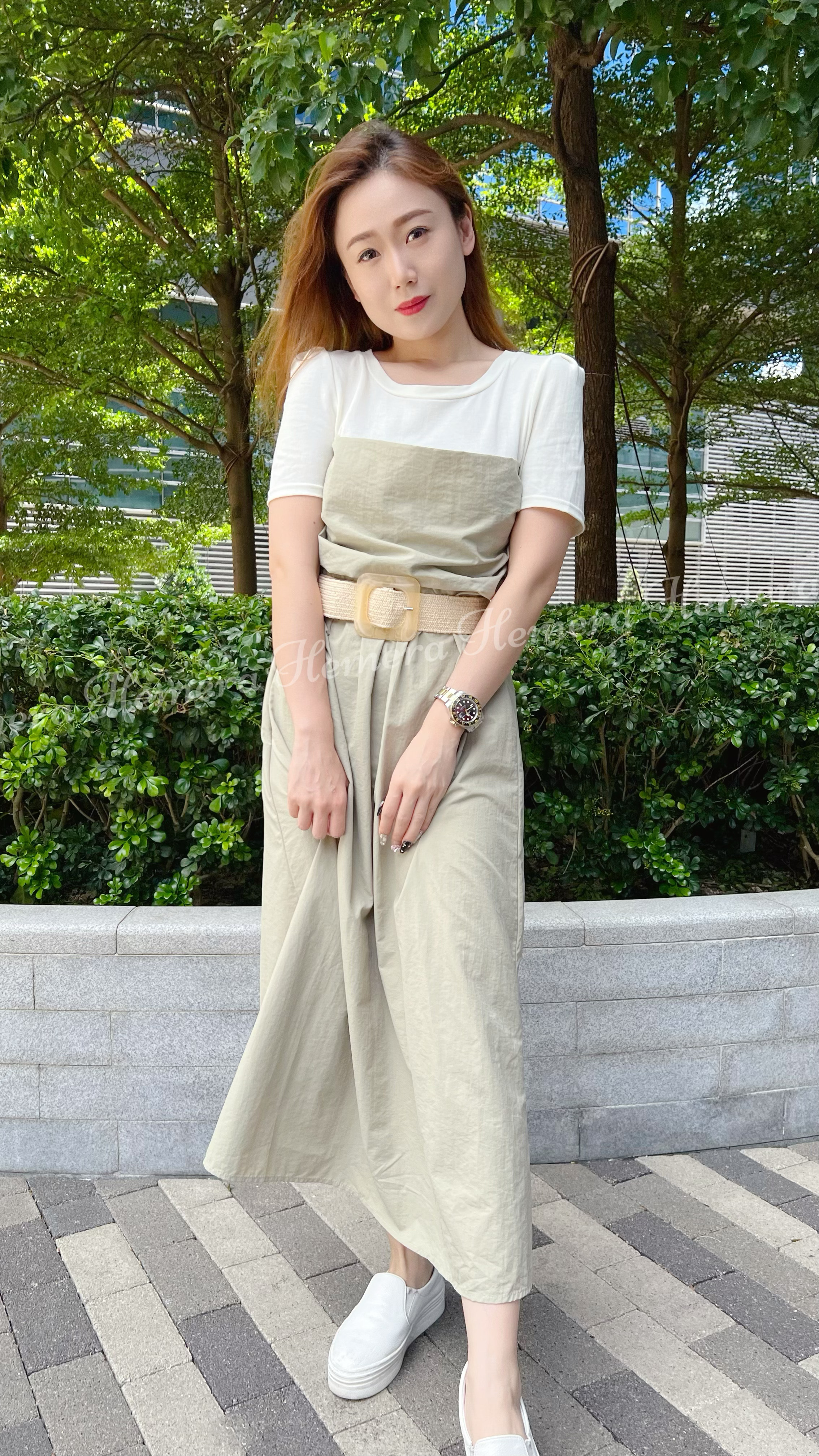 DR23S0767 假兩件文青長版連身裙