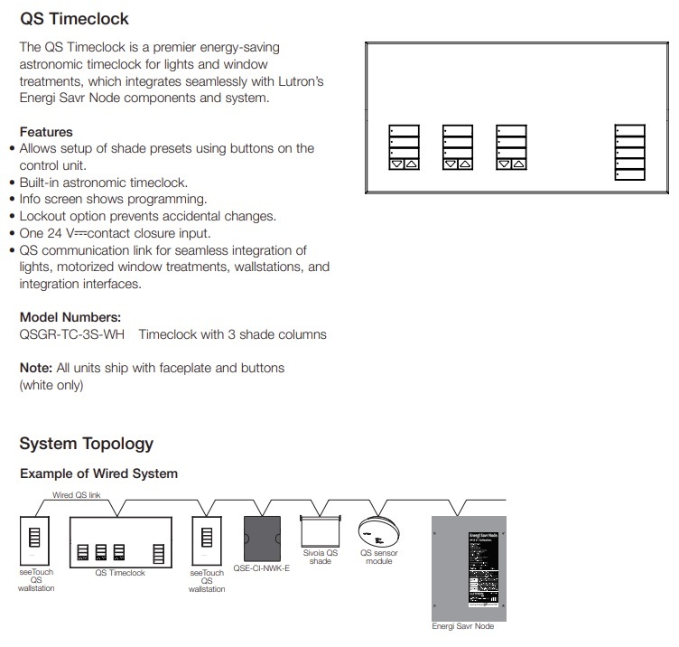 路創 QS QSGR-TC-3S-WH 系統時鐘控制系統