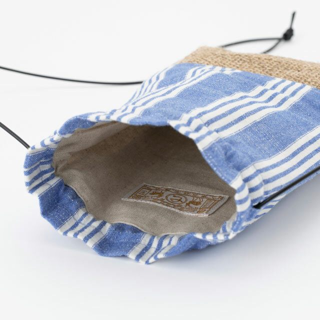 中川政七-會津木綿束口斜背包/會青縞