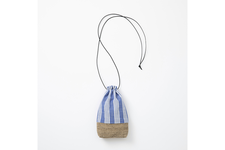 中川政七-會津木綿束口斜背包/會青縞