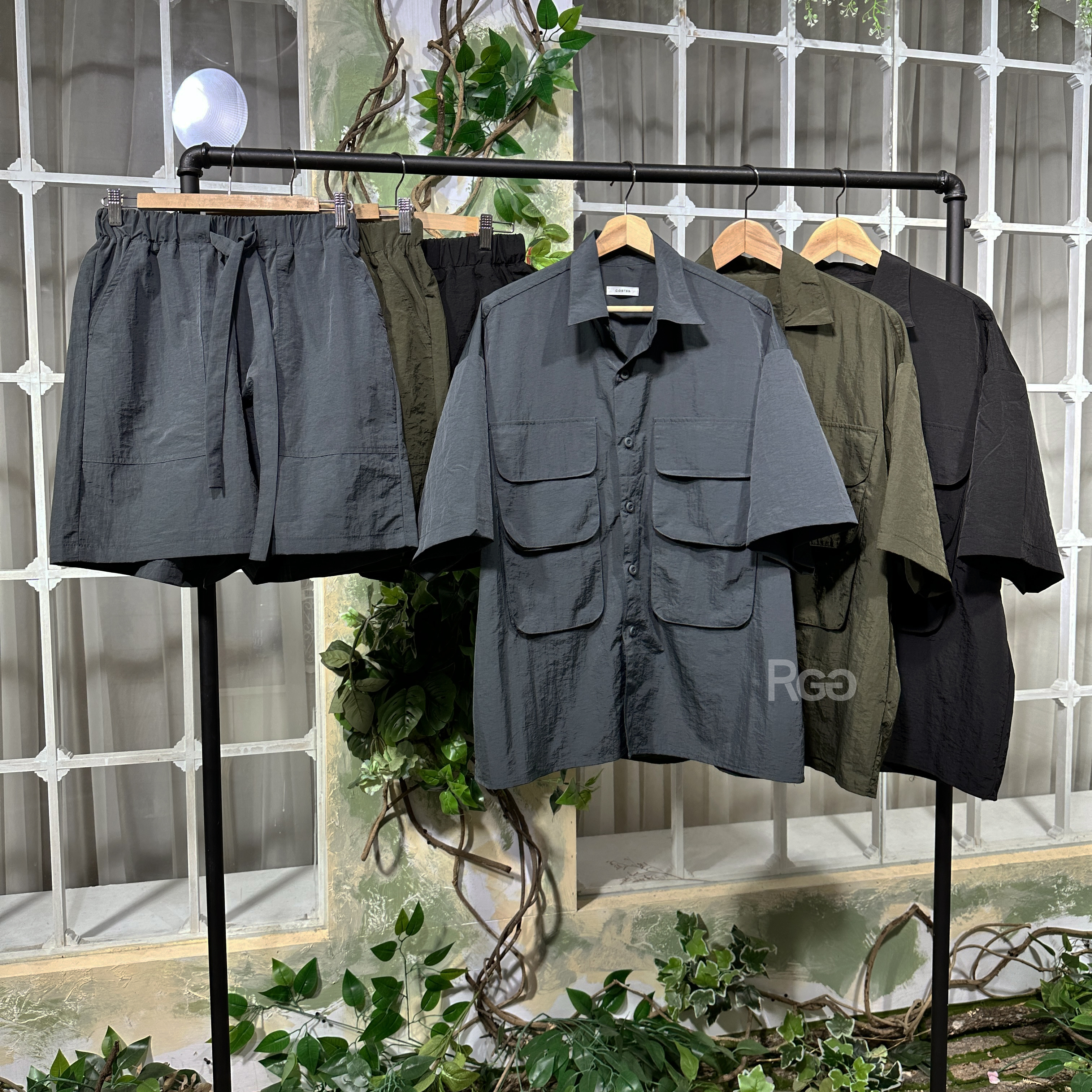 正韓 推薦款 輕薄尼龍襯衫短袖套裝