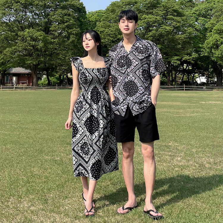 佩斯利情侶穿搭｜渡假洋裝 x 韓版寬襯衫